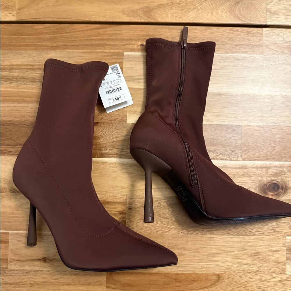Zara Brown Heeled Boots with Stiletto Heel